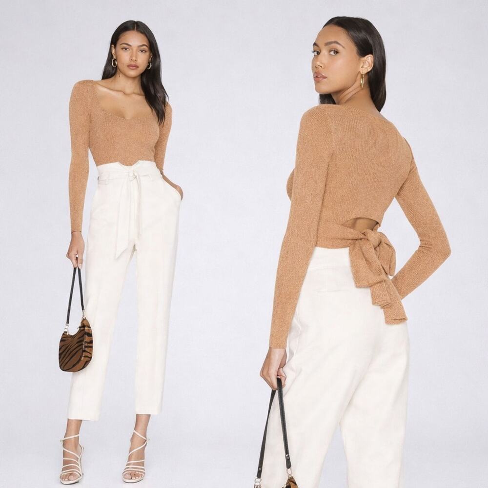 NEW Majorelle Camel Rib Knit Open Back Tie Top Womens Lg